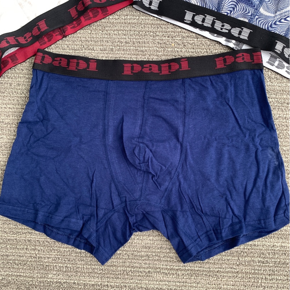 PAPI MENS BRAND NEW NAVY BLUE 95% COTTON / 5% SPANDEX BOXER BRIEF MEDIUM 32"-34"